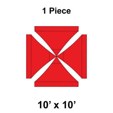 10' x 10' Fast Shade Top, Red, illustration of the shade canopy with four supporting sections and layout diagram.