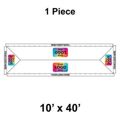 10' x 40' Classic Frame Tent, 1 Piece, 16 oz. Ratchet Top, Logo/Valance Print Only, tent fabric layout with logo and valance print design.