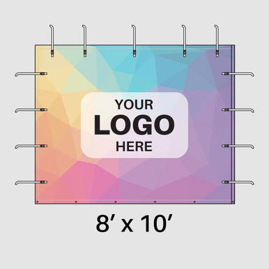 Celina Tent 8' x 10' Printed Mesh Pinn Wall, customizable display banner with a colorful geometric background and space for your logo.