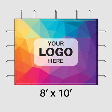 Celina Tent 8' x 10' Printed Pinn Backdrop, a colorful geometric patterned festival or event backdrop banner with customizable logo space.