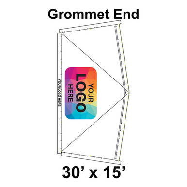 30' x 15' Classic Pole Tent Grommet End, 16 oz. Ratchet Top, Logo/Valance Print Only, featuring a grommeted tent end with a customizable logo area.