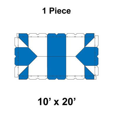 10' x 20' Classic Frame Tent, 1 Piece, 16 oz. Ratchet Top Replacement, diagram of a large rectangular tent top with blue covering sections and a grid of support lines.