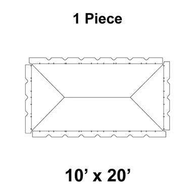 10' x 20' Classic Frame Tent, 1 Piece, 16 oz. Ratchet Top Replacement, technical line drawing of the tent's replacement top with dimensions and assembly details.