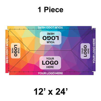 12' x 24' Classic Frame Tent, 1 Piece, 16 oz. Ratchet Top, Full Digital Print, colorful custom graphic design for promotional events or outdoor activities.