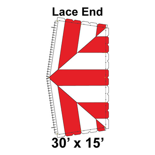 30' x 15' Classic Pole Tent Lace End, 16 oz. Ratchet Top, White and Red