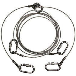 4 Point Frame Tent Cable Assembly, photo showing metal cables with hooks and clips for tent setup