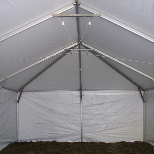 4 Point Frame Tent Cable Assembly, view of the assembled tension cables inside a large tent structure
