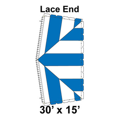 30' x 15' Classic Pole Tent Lace End, 16 oz. Ratchet Top, White and Blue