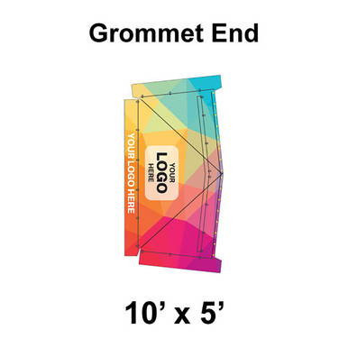 10' x 5' Classic Frame Tent Grommet End, 16 oz. Ratchet Top, Full Digital Print, showcasing a colorful tent grommet end with customizable logo area and vibrant design.