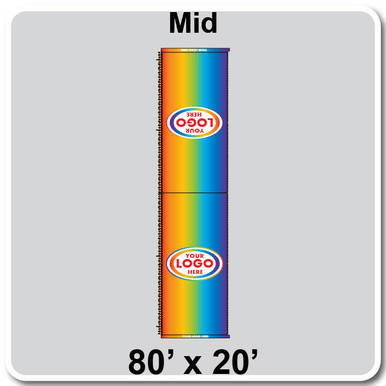 80' x 20' Classic Pole Tent Mid, 16 oz. Ratchet Top, Full Digital Print, with colorful rainbow design and logo placeholders