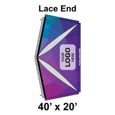 40' x 20' Premiere High Peak Tent with Lace End, 16 oz. Ratchet Top, full digital print showcasing vibrant geometric patterns on the tent's lace end.