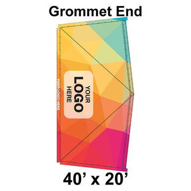 40' x 20' Classic Series Frame Tent Grommet End, 16 oz. Ratchet Top, Full Digital Print, with colorful geometric design and labeled grommet end