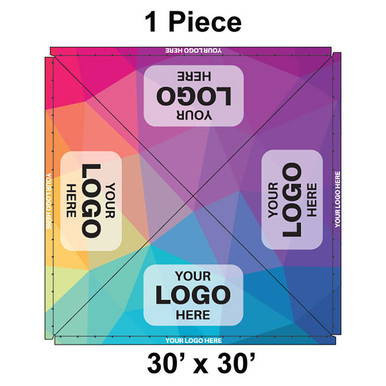 30' x 30' Classic Pole Tent, 1 Piece, 16 oz. Ratchet Top, Full Digital Print, vibrant multi-color design with space for custom logos