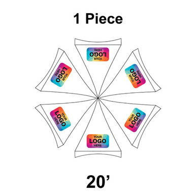 20' Logo/Valance Digital Print Only Hexagon Pinnacle Series Cross Cable Tent, single piece showing a hexagon shaped valance with colorful digital print and logo design.