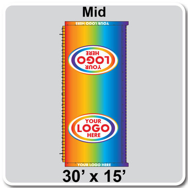 30' x 15' Classic Pole Tent Mid with 16 oz. Ratchet Top and Full Digital Print, showcasing vibrant rainbow color design and customizable logo area.