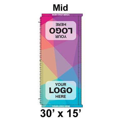 30' x 15' Classic Pole Tent Mid, 16 oz. Ratchet Top, Full Digital Print, features customizable print area with vibrant colors and logo placement for event or promotional use.