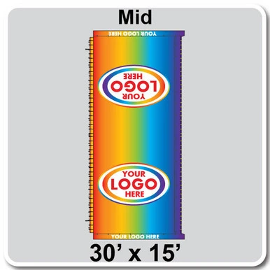 30' x 15' Classic Pole Tent Mid with 16 oz. Ratchet Top and Full Digital Print, showcasing vibrant rainbow color design and customizable logo area.