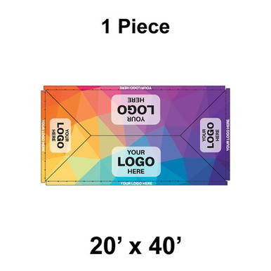20' x 40' Classic Pole Tent, 1 Piece, Ratchet Top, Full Digital Print, colorful tent with customizable logo areas and vibrant geometric design.
