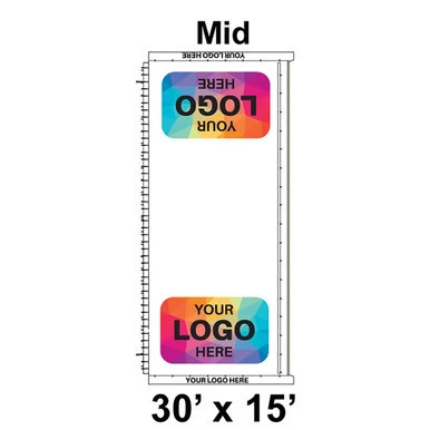 30' x 15' Classic Pole Tent Mid, 16 oz. Ratchet Top, Logo/Valance Print Only, with customizable logo area on the valance featuring vibrant colors and a simple design.