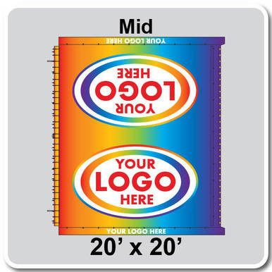 20' x 20' Classic Pole Tent Mid, Ratchet Top, Full Digital Print, with vibrant multicolor background and customizable logo area.