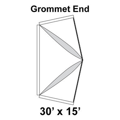 30' x 15' Premiere I High Peak Tent Grommet End, 16 oz. Ratchet Top, Solid White, illustration of the grommet end with tent dimensions.