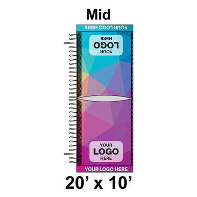 20' x 10' Premiere I High Peak Mid Section, Ratchet Top, Full Digital Print, event banner with customizable logo area and colorful geometric design.