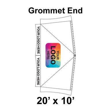 20' x 10' Master Frame Tent Grommet End, Ratchet Top, Logo/Valance Digital Print Only, with customizable logo and valance design on the tent's grommet end
