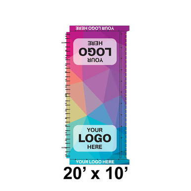 20' x 10' Classic Pole Tent Mid, Ratchet Top, Full Digital Print, with customizable logo area and vibrant geometric design.