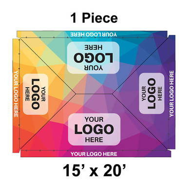 15' x 20' Classic Frame Tent, 1 Piece, 16 oz. Ratchet Top, Full Digital Print, colorful promotional tent with customizable logo areas and vibrant design.