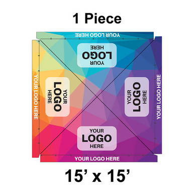 15' x 15' Classic Pole Tent, 1 Piece, Ratchet Top, Full Digital Print, outdoor event tent with vibrant color design and customizable logo areas.