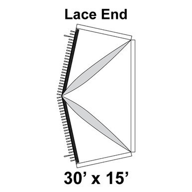 30' x 15' Premiere High Peak Tent Lace End, 16 oz. Ratchet Top, Solid White, technical diagram showing the lace end structure of the tent.