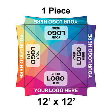 12' x 12' Master Series Frame Tent, 1 Piece, Ratchet Top, Full Digital Print - colorful tent with customizable logo areas and digital print design