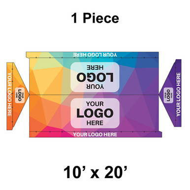 10' x 20' Gable Frame Tent, 1 Piece, 16 oz. Ratchet Top, Full Digital Print, showcasing a colorful design with space for logos and branding.