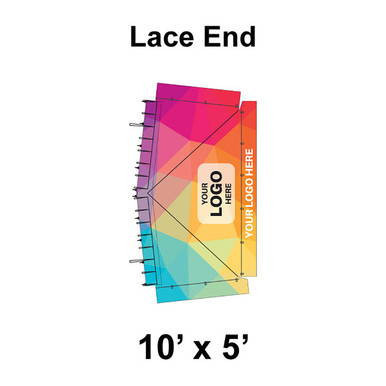 10' x 5' Classic Frame Tent Lace End, 16 oz. Ratchet Top, Full Digital Print, showing a colorful digitally printed fabric with lace end detail and ratchet top for a durable outdoor tent.