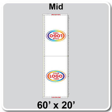 60' x 20' Classic Pole Tent Mid, 16 oz. Ratchet Top, Logo/Valance Print Only, showing the tent's top view with customizable logo and valance print.