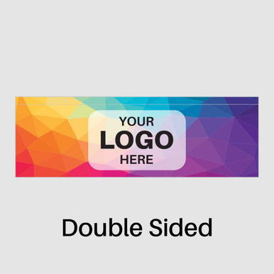 10' Dbl Print FS Rail Skirt, a colorful printed double-sided rail skirt with a vibrant geometric pattern and customizable logo space.