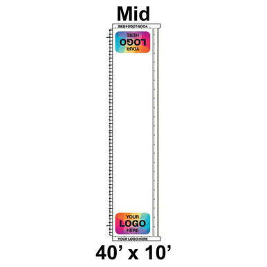 40' x 10' Classic Frame Tent Mid, Ratchet Top, Logo/Valance Print Only, featuring a tall, rectangular tent with space for custom logo printing on the valance area.
