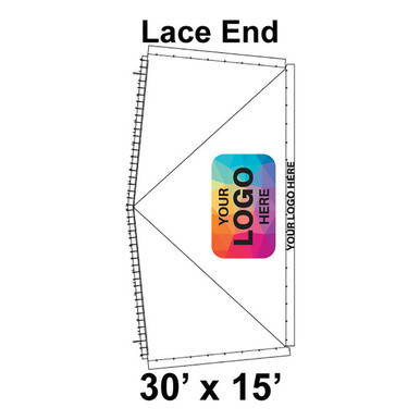 30' x 15' Classic Series Frame Tent Lace End, 16 oz. Ratchet Top, Logo/Valance Print Only, showing the tent's lace end design and customizable logo area.