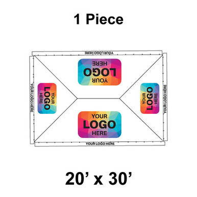 20' x 30' Classic Pole Tent, 1 Piece, 16 oz. Ratchet Top, Logo/Valance Print Only, with customizable logo areas on the valance and side panels.