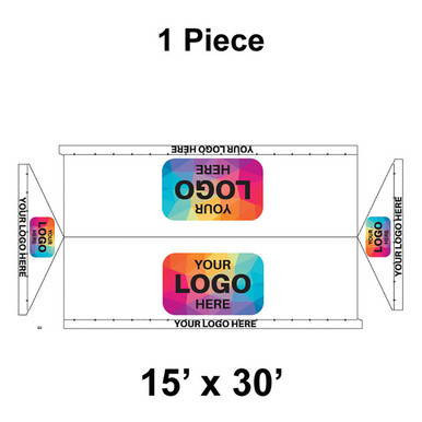 15' x 30' Gable Frame Tent, 1 Piece, 16 oz. Ratchet Top, Logo/Valance Print Only, with custom logo and valance designs shown on the tent's sidewalls.