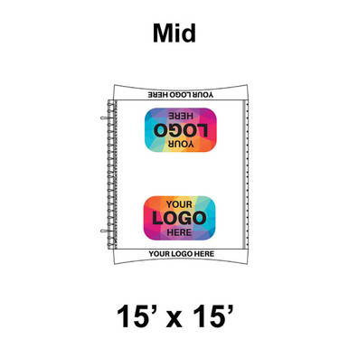 15' x 15' Master Series Frame Tent Mid, 16 oz. Ratchet Top, Logo/Valance Print Only, illustrating a tent with customizable logo and valance print on the midsection.