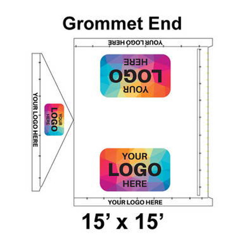 15' x 15' Gable Frame Tent Grommet End, 16 oz. Ratchet Top, Logo/Valance Print Only