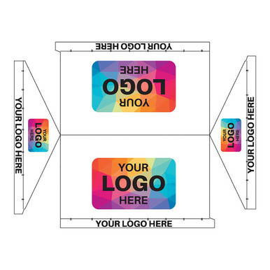 15' x 15' Gable Frame Tent, 1 Piece, 16 oz. Ratchet Top, Logo/Valance Print Only, product image showing custom logo printing placement and design layout for event or promotional use.