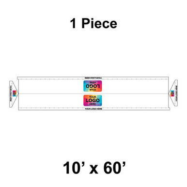 10' x 60' Gable Frame Tent, 1 Piece, 16 oz. Ratchet Top with Logo and Valance Print Only, product image showing the tent's rectangular shape with designated branding area.