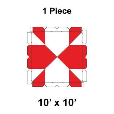 10' x 10' Classic Frame Tent, 1 Piece, 16 oz. Ratchet Top, White and Red, image showing the top view of the sectional tent with a square shape featuring red and white sections.