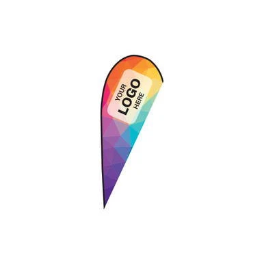 7' Tear Drop, Single Sided promotional flag with a vibrant rainbow-colored geometric pattern and customizable logo area.