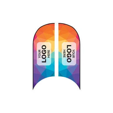 8' Blade Flag, Double Sided, featuring vibrant geometric color design with customizable logo and message on both sides.