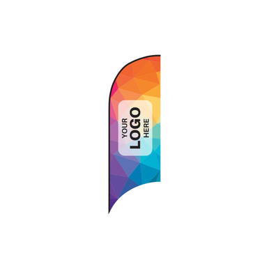 8' Blade Flag, Single Sided, customizable with your logo or message on a vibrant, multi-colored background.