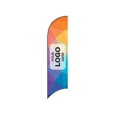 11.5' Blade Flag, Single Sided, customizable promotional outdoor advertising flag with colorful geometric design and space for a logo.