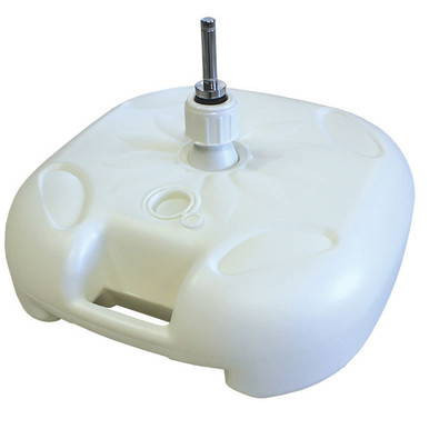 Plastic Flag Water Weight, a white plastic floating weight with a central rod for flagpole insertion.